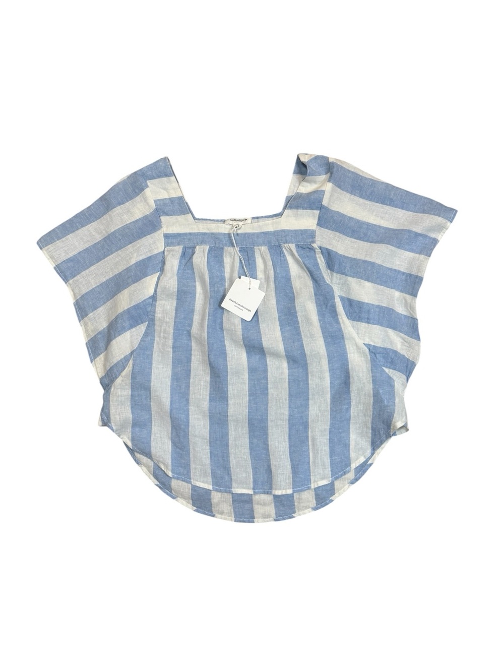 BeachLunchLounge Zoey Linen Top Size L Blue White Stripe NWT